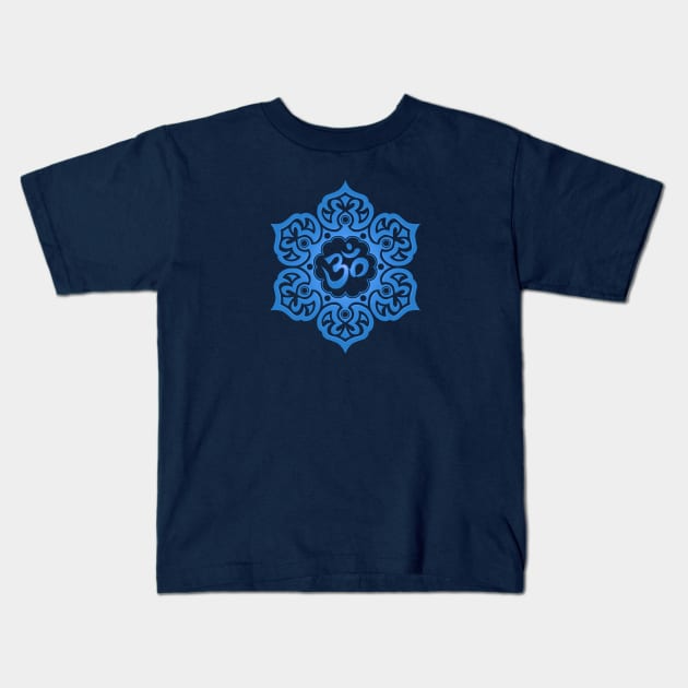 Blue Lotus Flower Yoga Om Kids T-Shirt by jeffbartels